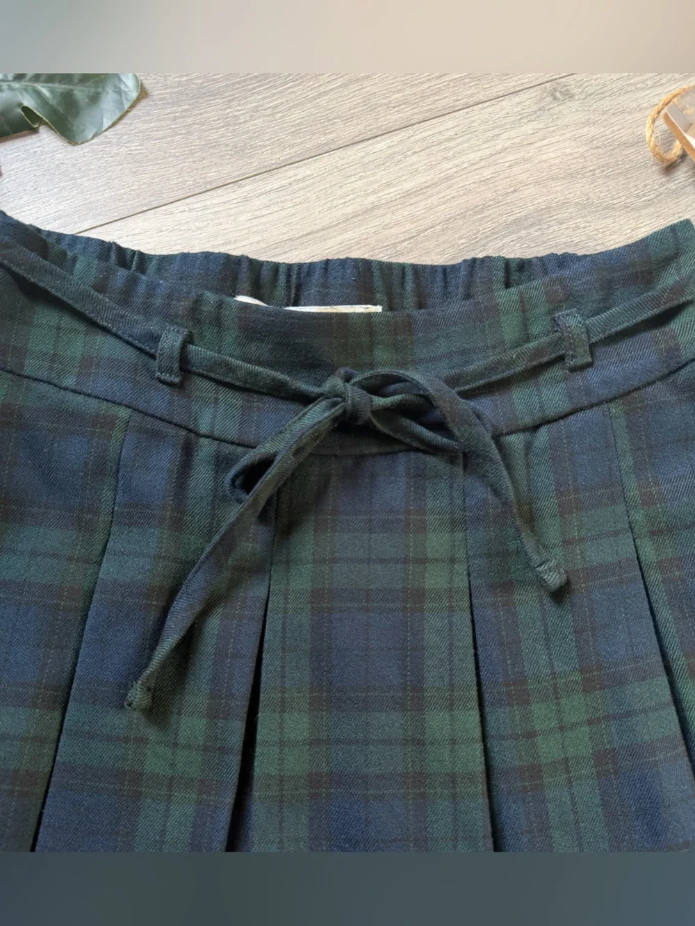 Hollister Preppy Green Plaid Pleated Mini Skirt w Built In Shorts & Waist Tie XS